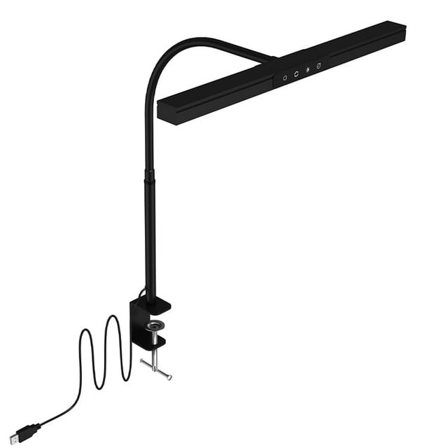 LOFTER-Pro LED Desk Lamps with Clamp, Architect Table Lights for Home Office, Long Flexible Gooseneck Memory Desk Lights with Touch Control, USB Charging Port, 3 Color Modes, Black