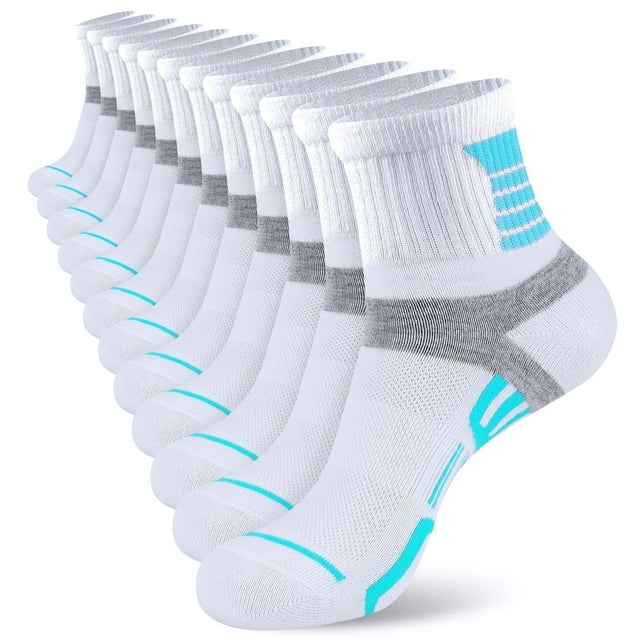 LOOIKOOS 12 Pairs Womens Ankle Socks, Thin Breathable Mini Crew Socks for Women Athletic Sport Running Cycling Casual Socks White