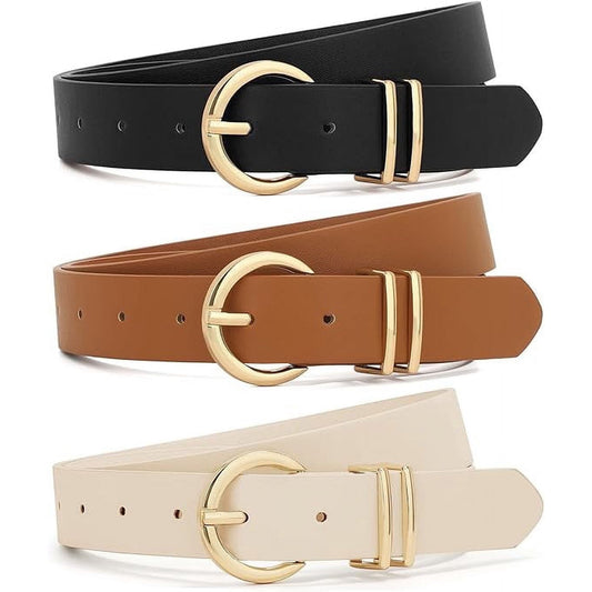 LOOIKOOS 3 Pack Belts for Women,Women Belts for Jeans Dresses Brown Belt Women with Gold Buckle (Black,Brown,Beige)