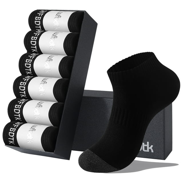 LWFBDTK Men's Low-Cut Cushion Ankle Socks - 6 Pairs, Breathable & Comfortable Casual Socks for Daily Wear (Size 6-10, Black)