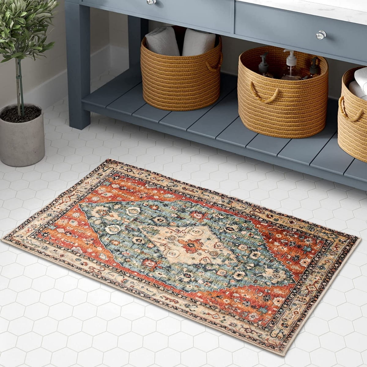 Lahome 2'x3' Area Rugs for Living Room,Machine Washable Rugs,Low Pile Non Slip Vintage Floral Print Rug Carpet for Entryway,Hallway,Kitchen,Home Decor,Geometric Tribal