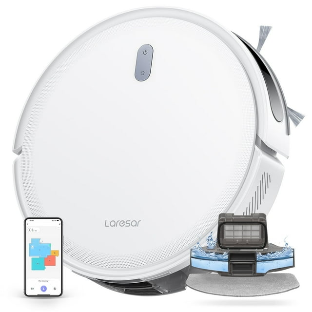 Laresar L10 Robot Vacuum Cleaner LIDAR Navigation, 6500Pa 180Min Smart Robot Vacuum and Mop Combo with App/Alexa Control, for Carpets Pet Hair Hardwood Floor, White