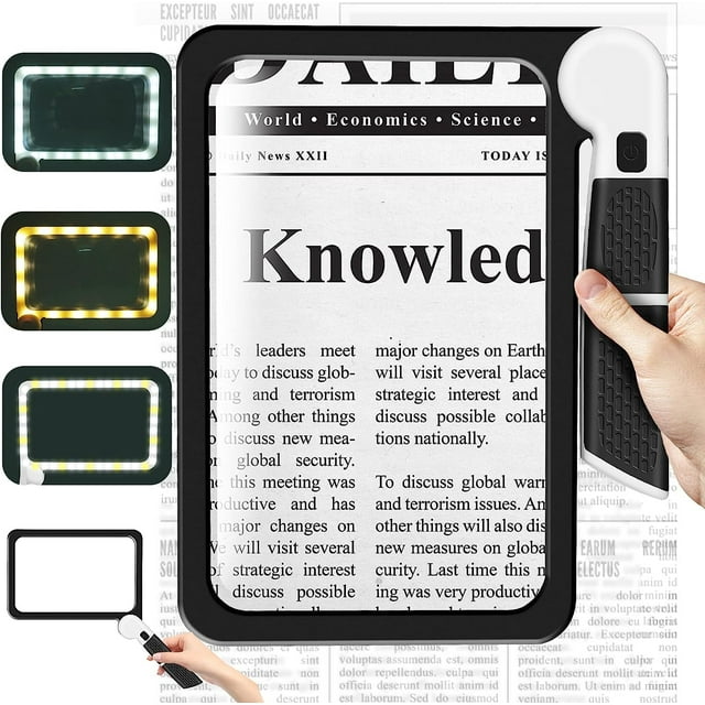 Large Magnifying Glass with Light, Full Page 5X Magnifier 48LED Cold & Warm Light with 3 Modes, Folding Handheld Illuminated Lighted Magnifier for Seniors Low Vision Reading Inspection