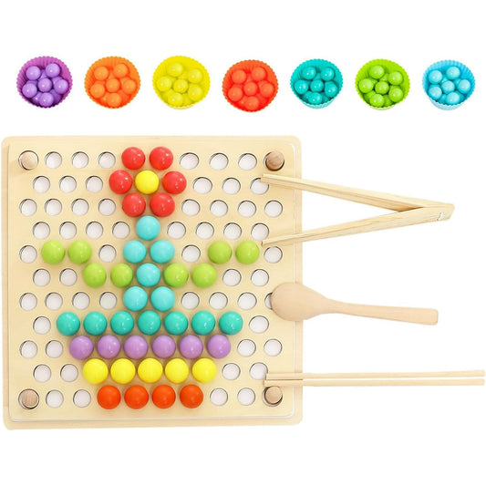 Lauon Wooden Montessori Toys,Peg Board Beads Game for Toddlers, Early Educational Preschool Toy,Color Sorting Toys Counting Matching Games for Fine Motor Skills Boys and Girls for 3 4 5 Years Old