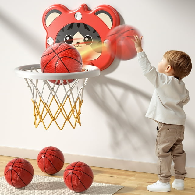 Lucky Doug Indoor Mini Basketball for Toddlers Ages 2 3 4 5 6 Years Old, Baby Basketball Hoop for Kids, Basketball Goal with 4 Balls