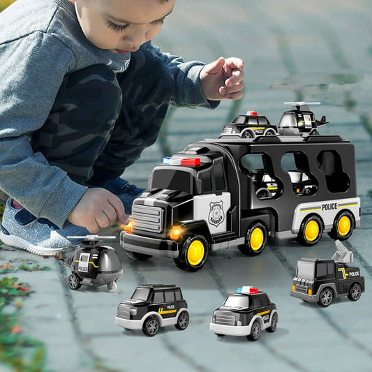 Lucky Doug Small 5 in 1 Police Truck Toys for 2 3 4 5 Years Old Boys Gifts, Toddlers Toys Mini Car with Light & Sound, Car Toys for 3 4 5 Years Old Boy