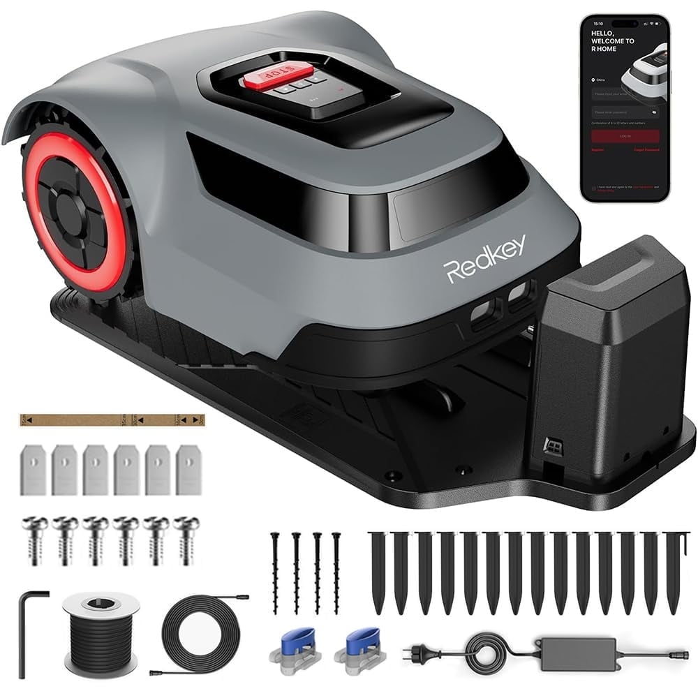 Redkey MGC500 Robot Lawn Mower with 393ft Stable Boundary Wires for 0.12 Acre (1/8 Acre), Auto Mapping & Recharge, 45% Climbing, Automatic Robotic Lawn Mower w/Precise Location & Breakpoint Detection
