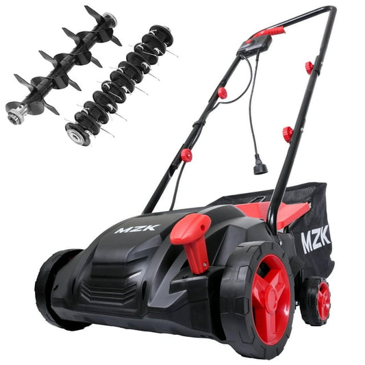 MZK 13-inch 13-Amp 2-in-1 Electric Dethatcher and Scarifier w/Removeable 4-Position Height Adjustment,Lawn dethatcher w/8-Gallon Thatch Collection Bag,Keep Lawn Health