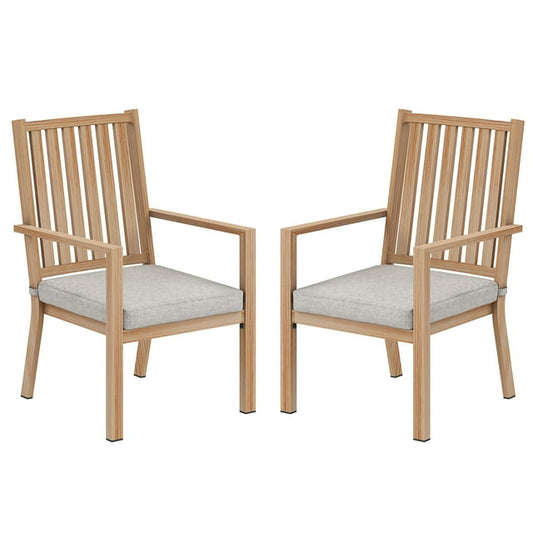 May in Color Patio Dining Chair Set of 2, Aluminum Outdoor Dining Chairs with Waterproof Cushions, Metal Outdoor Patio Furniture Seating for Porch, Balcony, Deck, Backyard, Light Wood Color