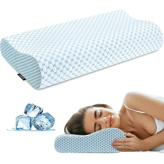Memory Foam Pillow for Sleeping, Cervical Pillow For Neck and Shoulder Pain Relief, Orthopedic Contour Pillow for Side Back Stomach Sleepers, Bed Pillow with Removable and Washable Cover, Blue