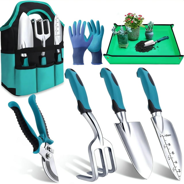 Meromore Garden Tools 7-Piece, Gardening Hand Tools, Gardening Tools Set with Rust-Proof,Stainless Steel, Aluminum Alloy Material, Gardening Supplies Set Ideal Gardening Gift