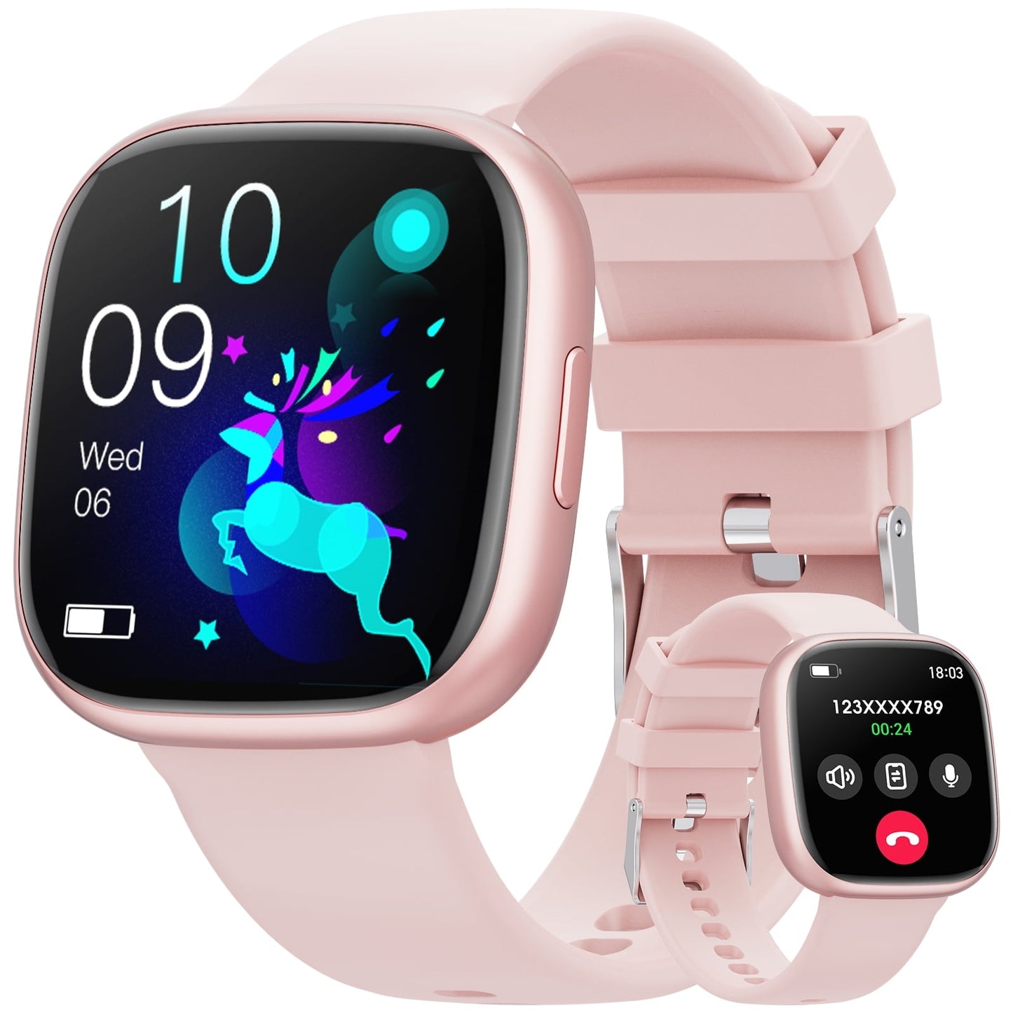 Mingwear 2025 New 1.72-inch Women's Smartwatch, Fitness Tracker with Multi-Sport Mode, Receive/Dial Calls, for Android and Iphone Devices (Metallic Pink)
