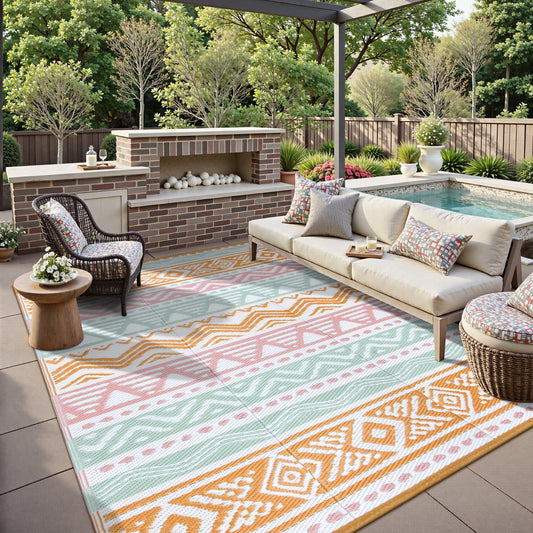 Moynesa 4'x6' Waterproof Outdoor Rug, Reversible Outdoor Plastic Straw Rug for Camping, Large RV Outdoor Patio Rug, Outdoor Rugs Carpet for Porch Deck Backyard Balcony Picnic