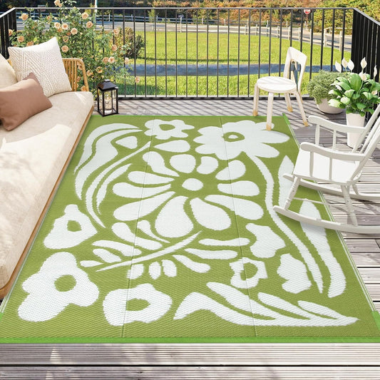 Moynesa 5'x8' Outdoor Rugs Waterproof, Plastic Straw RV Rugs for Outside, Large Portable RV Outdoor Rugs for Camping, Reversible Flower Picnic Mat for Camper Garden Tent