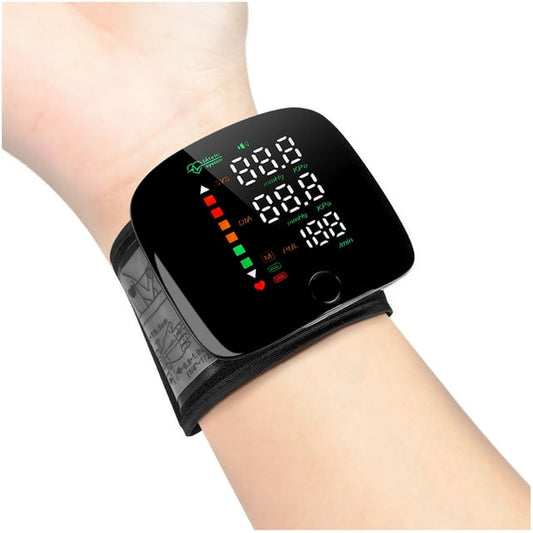 New Wrist Blood Pressure Monitor with Speaker, Blood Pressure Machine Has a Large LCD Display Touch Screen, Digital Automatic Blood Pressure Cuff Wrist Rechargeable, and Easy One-Touch Operation