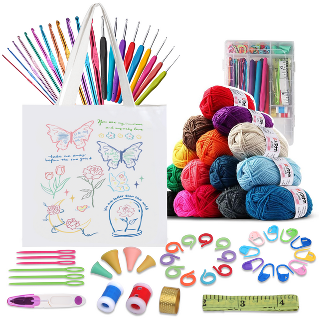 BCOOSS Crochet Kit for Beginners Adults 73PCS Crochet Hook Set with Crochet Yarn Canvas Tote Bag Crochet Accessories and Supplies