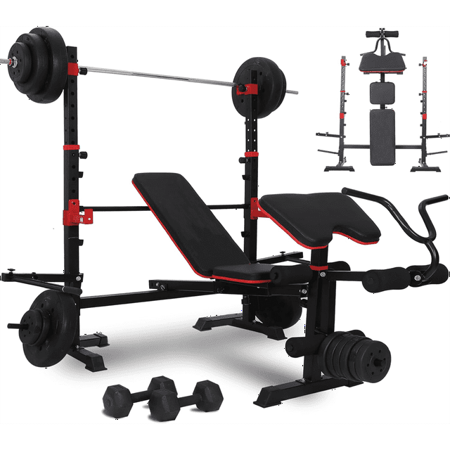 Olympic Weight Bench Set with Preacher Curl, Squat Rack, Leg Extension, Leg Curl, 1500lbs Weight Capacity