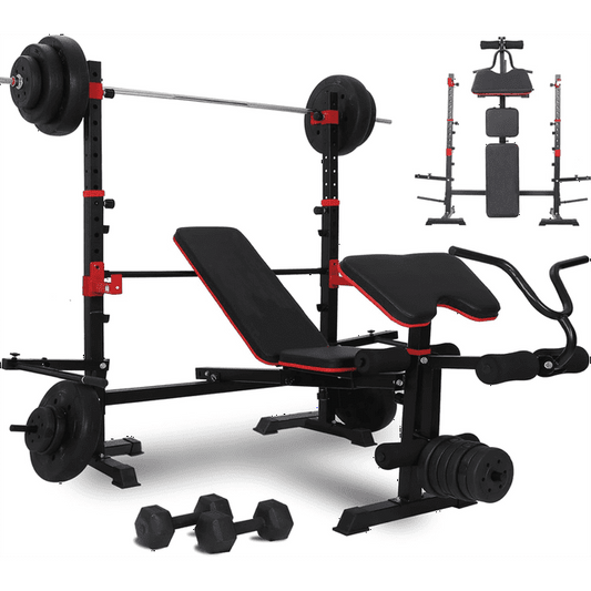 Olympic Weight Bench Set with Preacher Curl, Squat Rack, Leg Extension, Leg Curl, 1500lbs Weight Capacity