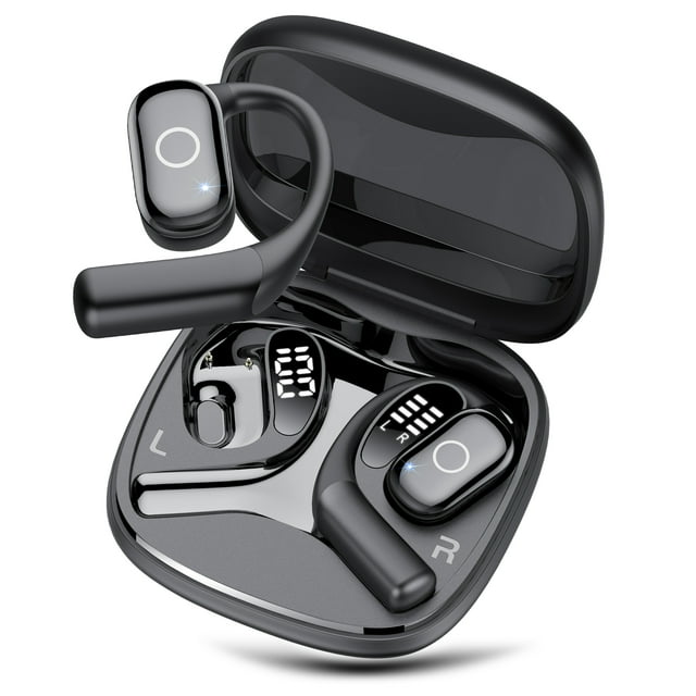 Open Ear Headphones, Bluetooth 5.4 Earphones Stereo Sound, Wireless Headphones 30 Hours Playback, Type-C Charging, Clear Calls, Waterproof Open Ear Earbuds,Black