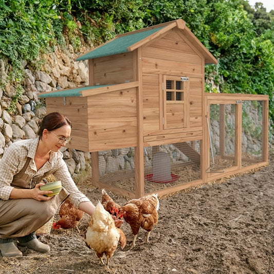 Outdoor Bunny Cage Chicken Coop Pet House Hutch for Rabbits With Waterproof Roof & Pull Out Tray