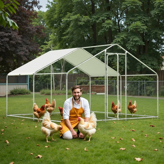 Outdoor Metal Large Chicken Coop Run Walk-in Metal Poultry Cage Duck Pen for Backyard,Silver