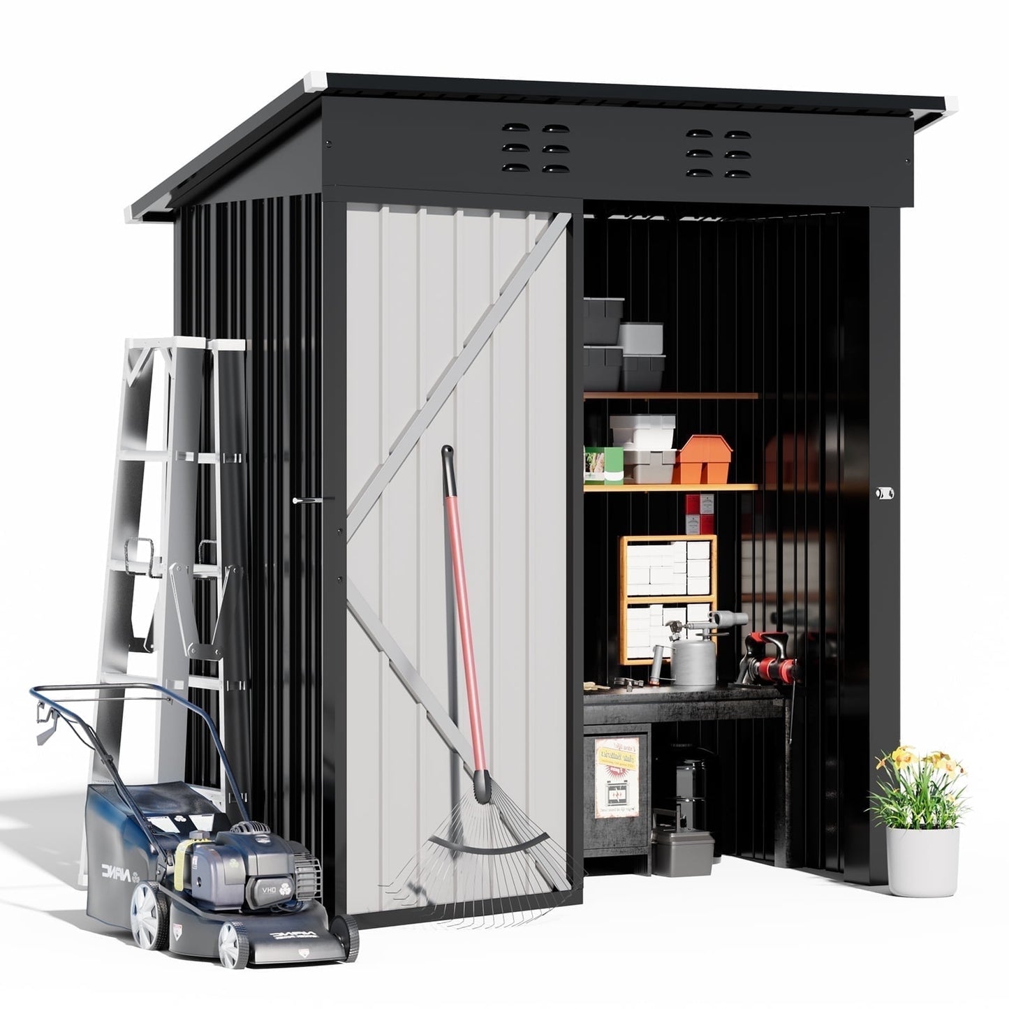 COMHOMA Outdoor Storage Shed 5 x 3 FT Shed with Lockable Door Steel Garden Shed with Air Vent,Gray