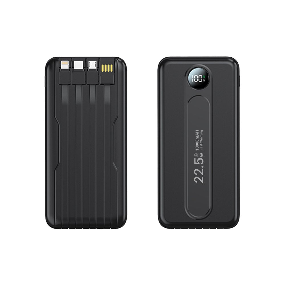 PLUSBRAVO 10000mAh Portable Charger with Built-in Cables, 22.5W Fast Charging, USB-C Power Bank, LED Display, Compatible with iPhone 16/15/14, Samsung & Android Phones (Black)