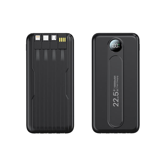 PLUSBRAVO 10000mAh Portable Charger with Built-in Cables, 22.5W Fast Charging, USB-C Power Bank, LED Display, Compatible with iPhone 16/15/14, Samsung & Android Phones (Black)