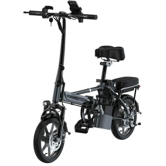 PORORO DC60 Folding Electric Bike, 14" E-Bikes for Adults, 500W Electric Commuter Bicycle 48V 10.4 Ah Removable Battery, Max Speed 20Mph, Black