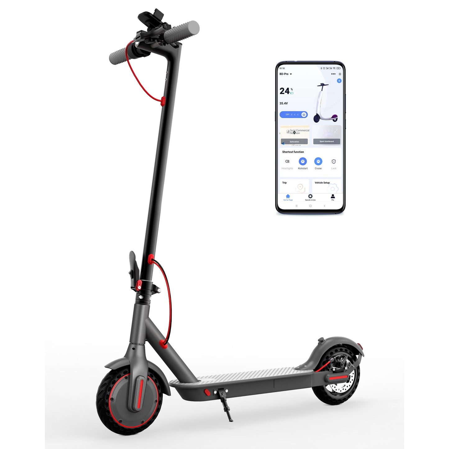 PORORO THES10 Foldable Electric Scooter for Adults, Max 19 Miles Range, with 8.5" Tires, 350W, 19MPH, Black