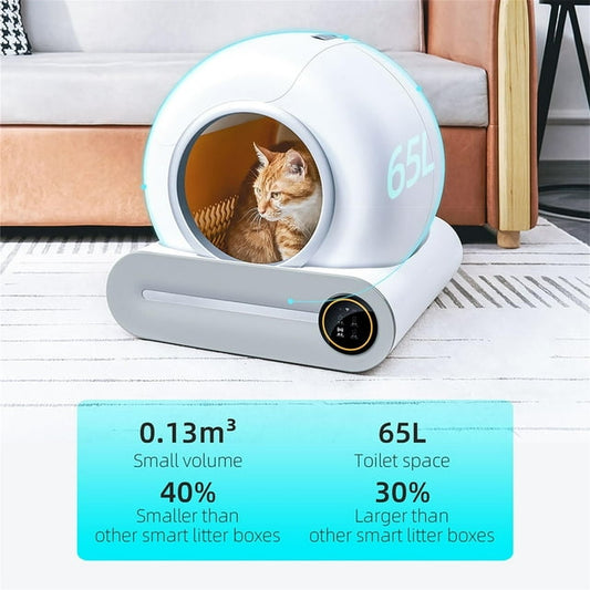Pefilos 65L Large Capacity Smart Self-Cleaning Cat Litter Box, APP Control/Ionic Deodorizer for Multiple Cats Automatic Cat Litter Cleaning Robot, White