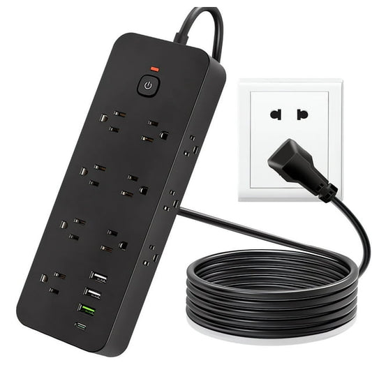 Power Strip Surge Protector, Meromore Flat Plug Extension Cord 10FT with 13 Outlets 4 USB Charger, 1875J Protection Multiple Outlets Charging Station for Home, Office, College Dorm Room