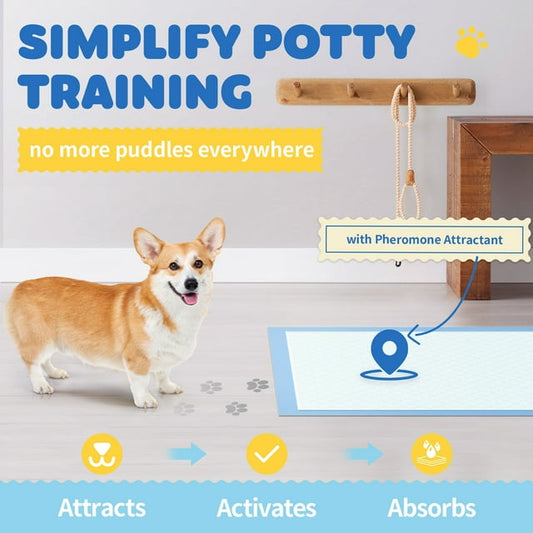 Powools 98-Pack Puppy Pads - 34'' x 28'' Pee Pads for Dogs Potty Training with Leak-Proof Quick-Dry Design