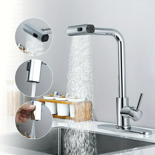 Pull-Out Kitchen Faucet Rainfall Waterfall Basin Faucet Temperature Digital Display Telescopic Sinks Faucet Hot Cold Water