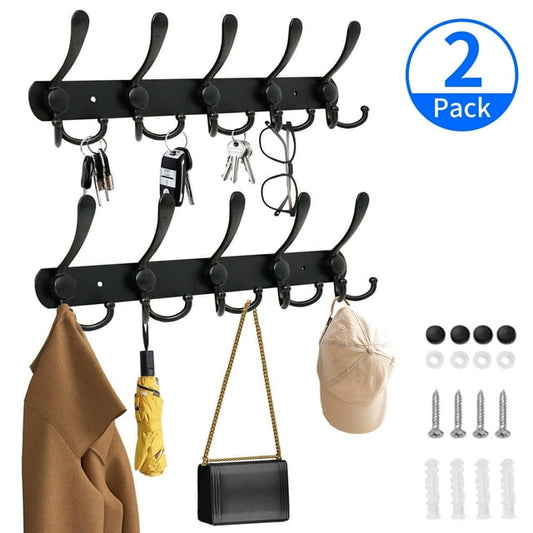 Qissep 2 Pack Key Holder for Wall,Stainless Steel Coat Rack Wall Mount,Save Space,for Bedroom,Living Room,Office,Entryway,Garage,Black