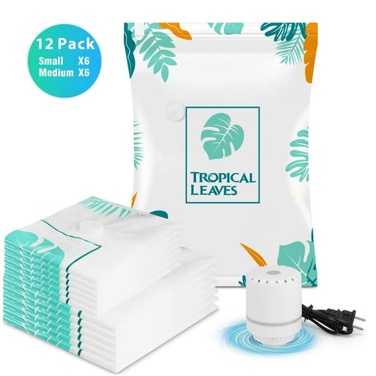 Qissep 12 Pcs Reusable Vacuum Storage Bags with Electric Pump,Space Saver,Vacuum Seal Bags for Clothes,Blanket,Toys,Pillows and Travel