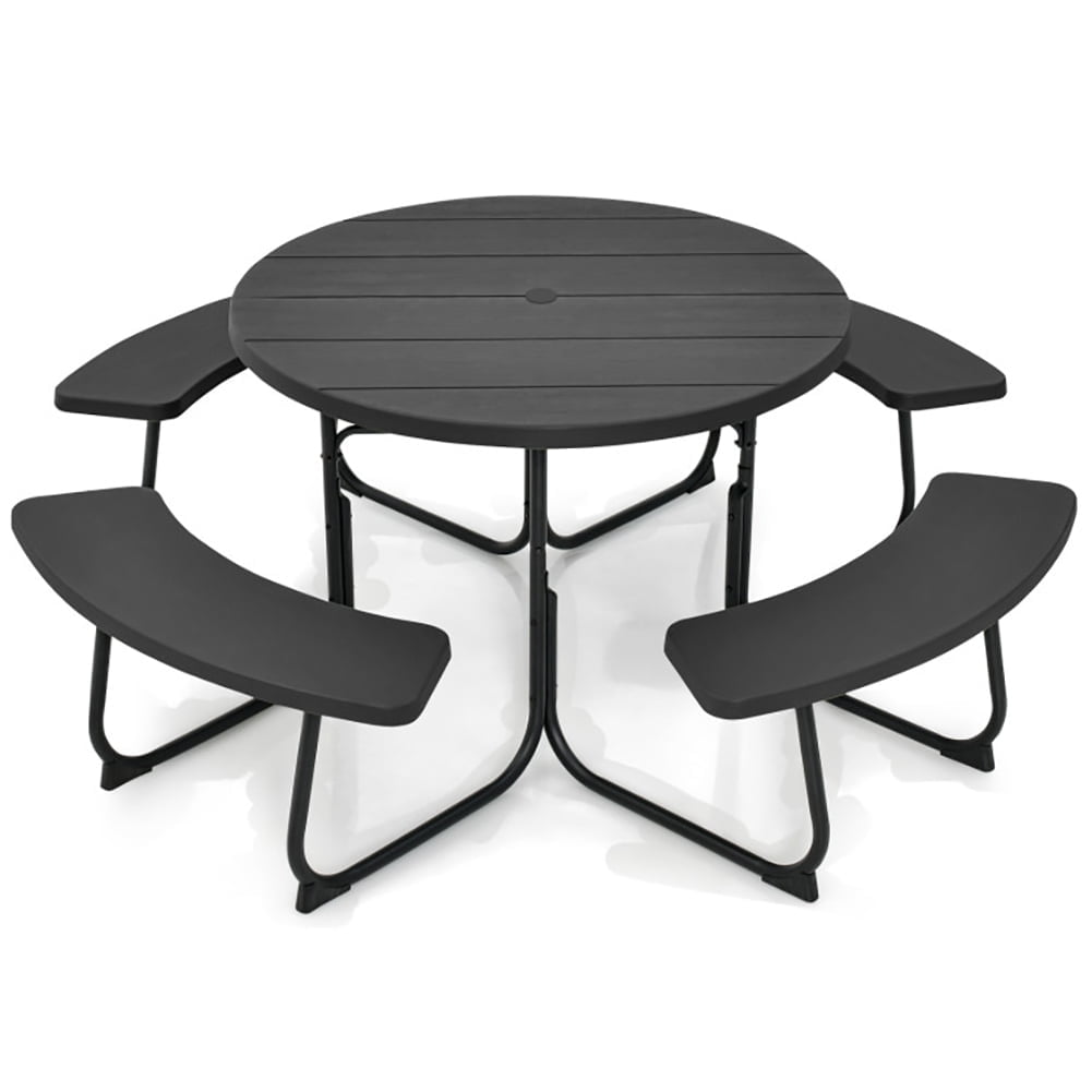 Resenkos 8-Person Outdoor Picnic Table and Bench Set with Umbrella Hole-Black for Patio Back Deck, Balcany, Poolside