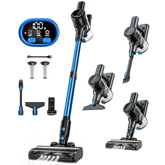 SUXIANGVAC Cordless Vacuum Cleaner, 30Kpa Powerful Suction 8-in-1 Stick Vacuum with LED Display, 3 Modes Suction, Lightweight Vacuum for Hardwood Floor/Carpet/Pet Hair, Blue