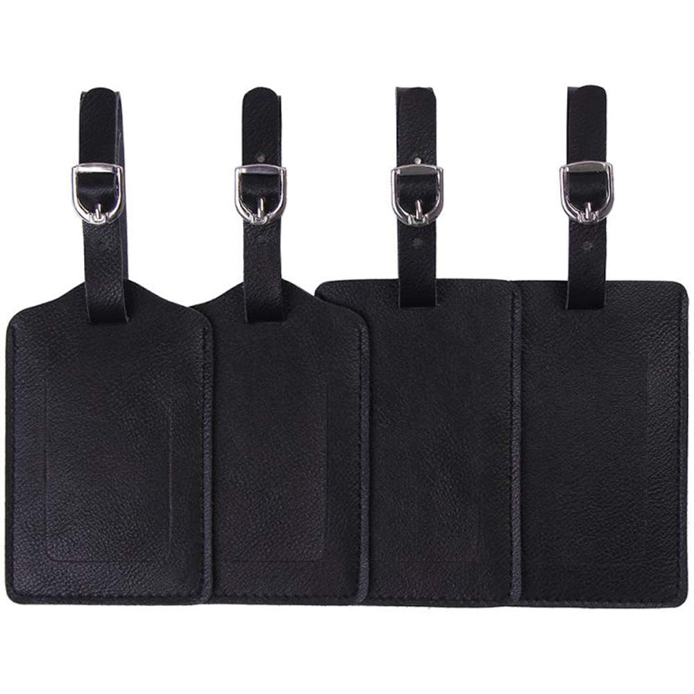 Sherry Genuine Leather Luggage Tag for Suitcases ID Tags Bag Tags for Luggage, Black (4 Pack)