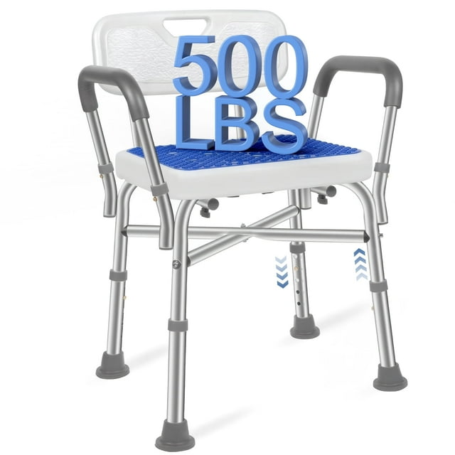 Shower Chair,Bath Seat for Inside Shower with Removable Back Padded Armrests,5 Height Adjustable 500 Lbs Heavy Duty Shower Seat for Elderly,Adults,Disabled