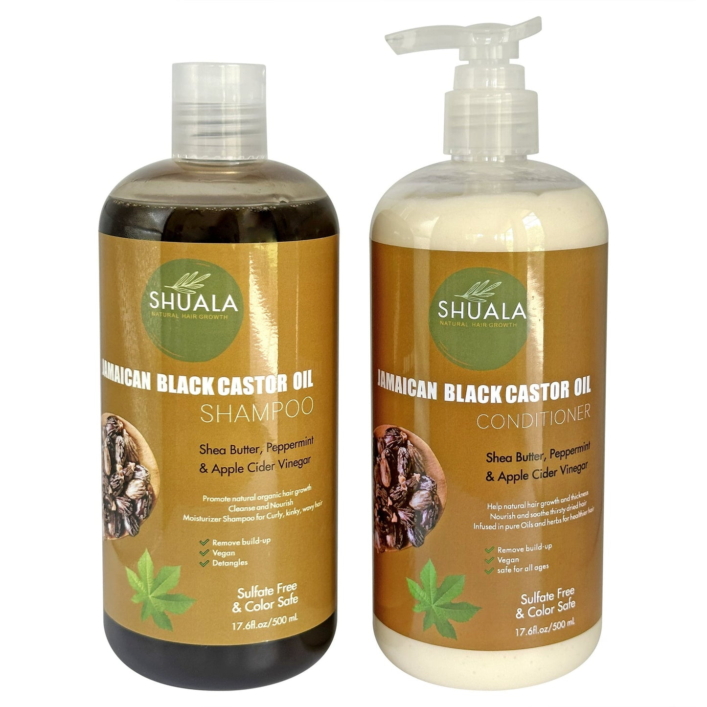 SHUALA Jamaican Black Castor Oil Vegan-Nourishing and detangling Shampoo & Conditioner- Damaged Hair