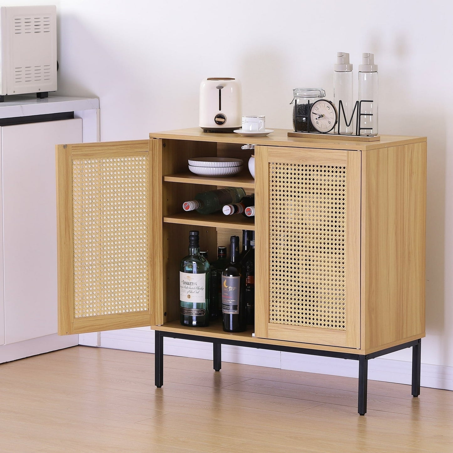 Nifamembo 2-Door Rattan Storage Cabinet, Multifunctional Cupboard for Living Room, Hallway, Kitchen Sideboard