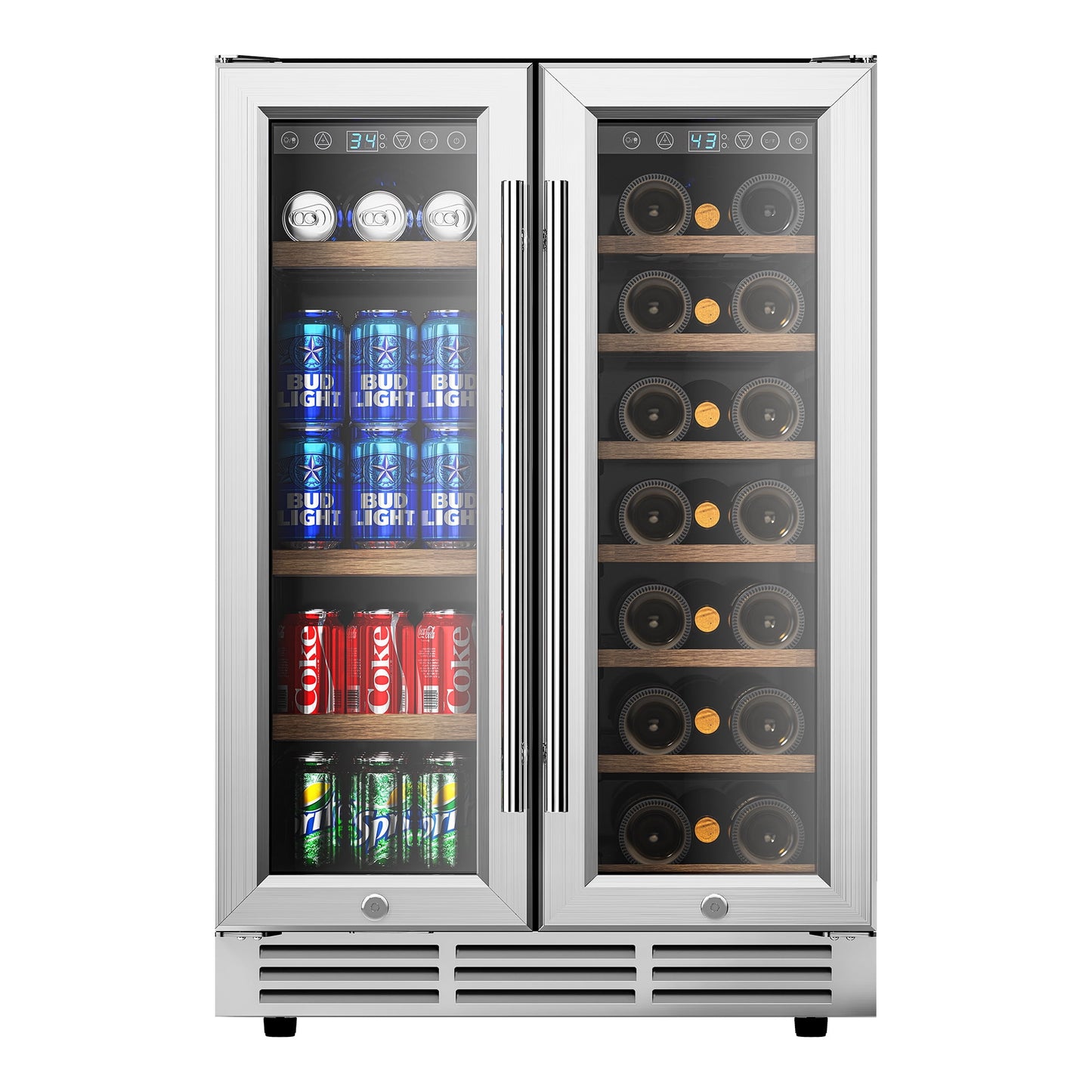 Simzlife 24'' 20 Bottle and 60 Can Wine Fridge & Beverage Refrigerator Dual Zone with Glass Door for Home, 34.3 in H