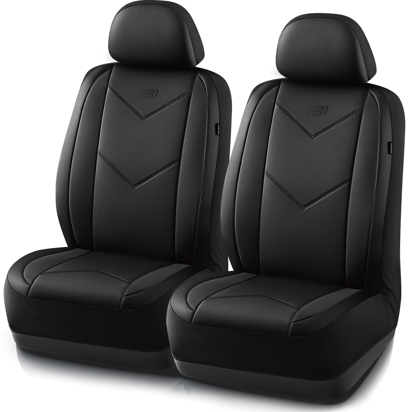 Skechers Sport Leather Car Seat Cover – Front Seat Premium Comfort, Breathable Design, Universal Fit for Cars, SUVs, and Trucks - Black
