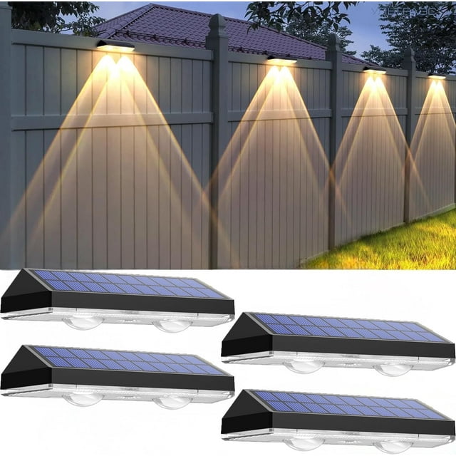Solar Fence Lights - 2PK Outdoor Warm White/Daylight White/Cold White 3 Mode Deck Lights for Outside, Fences, Stair Railings, Pools and Walls