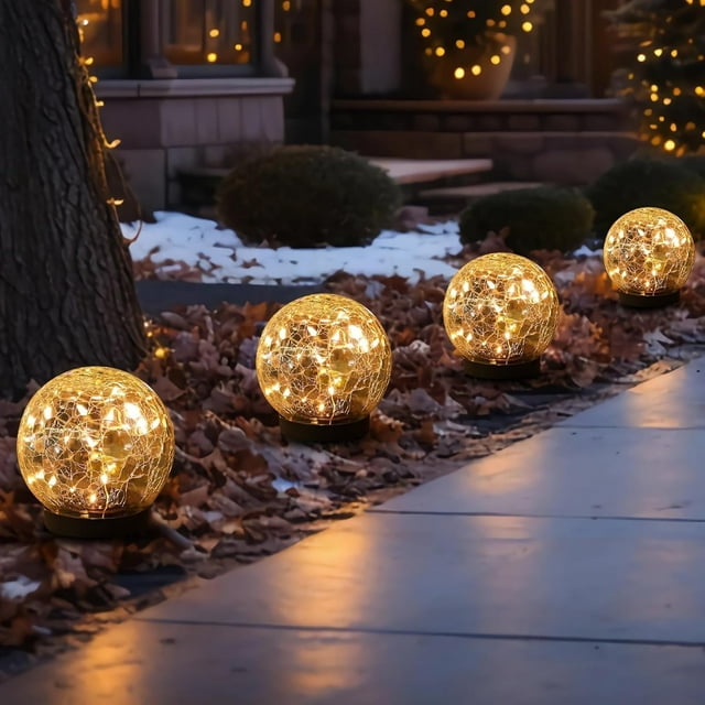 Solar Globe Lights Outdoor Waterproof-Solar Balls-Solar Garden Lights-Solar Orbs for Outside 2 Pack Cracked Glass Ball for Lawn Patio Yard Backyard Decorations, DS-XBQ-1-1-1