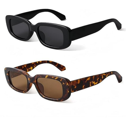 LOOIKOOS Sunglasses Womens Trendy,2Pack Rectangle Sunglasses Vintage Fashion Square Classic Glasses