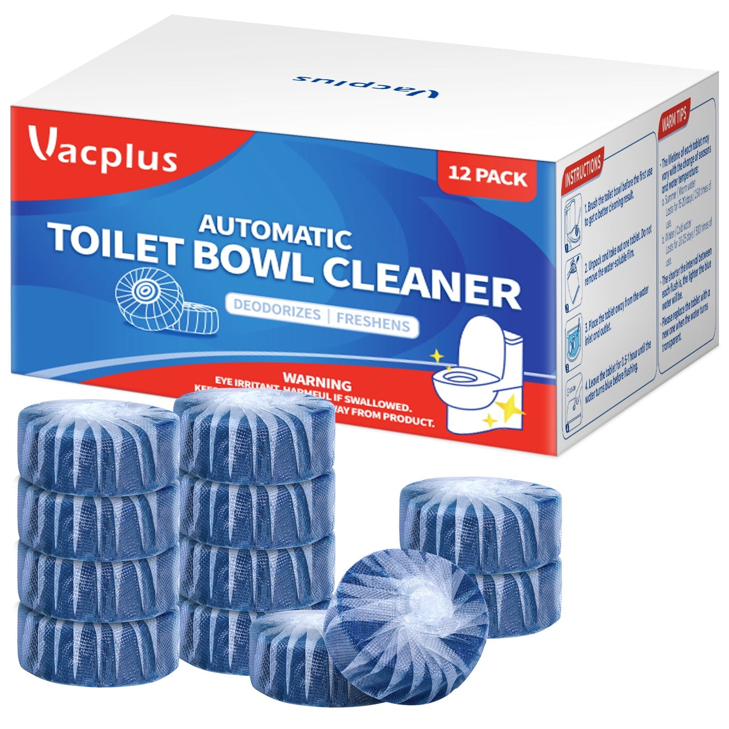 Vacplus Toilet Bowl Cleaners, 12 Pack Toilet Cleaner Tablets