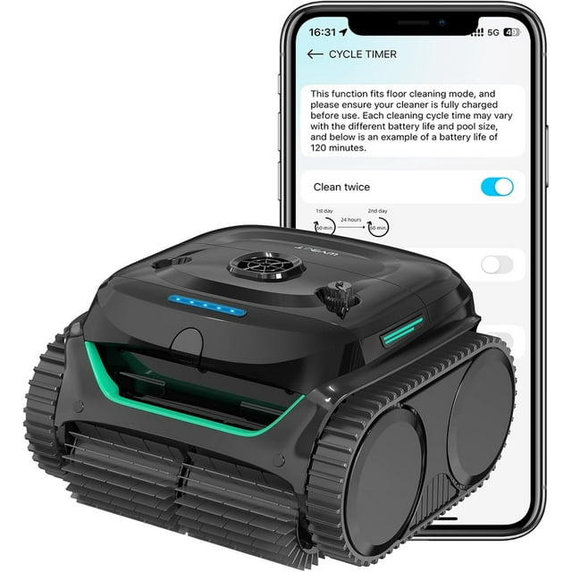 WYBOT C2 Robotic Pool Cleaner Cordless, APP Schedule, 180Mins Runtime, Dual Filtration, Powerful Suction, Walls and Waterline Cleaning Vacuum, Smart Navigation for Inground Pools up to 1614sq.ft