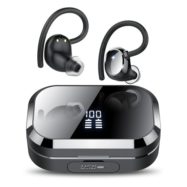 Wireless Earbuds 120Hrs Bluetooth 5.3 Headphone Sport, 2024 Bluetooth Earbuds Stereo Deep Bass Over Ear Bud with Earhooks, ENC Noise Cancelling Mic, IPX7 Waterproof Earphone for Workout/Running